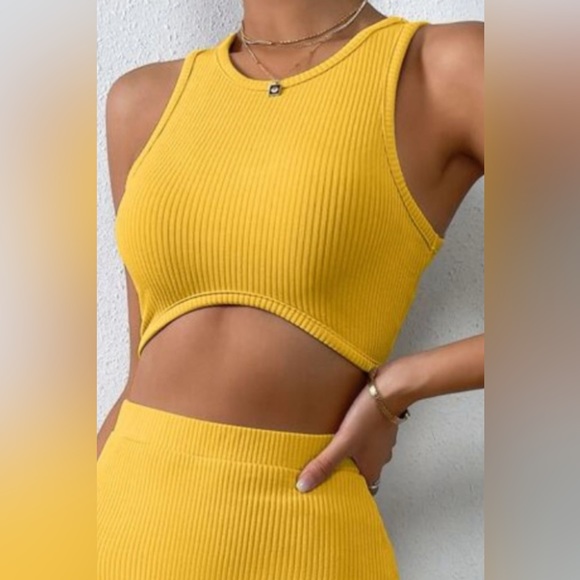 Ribbed Round Neck Tank and Slit Skirt Sweater Set - Picture 5 of 6